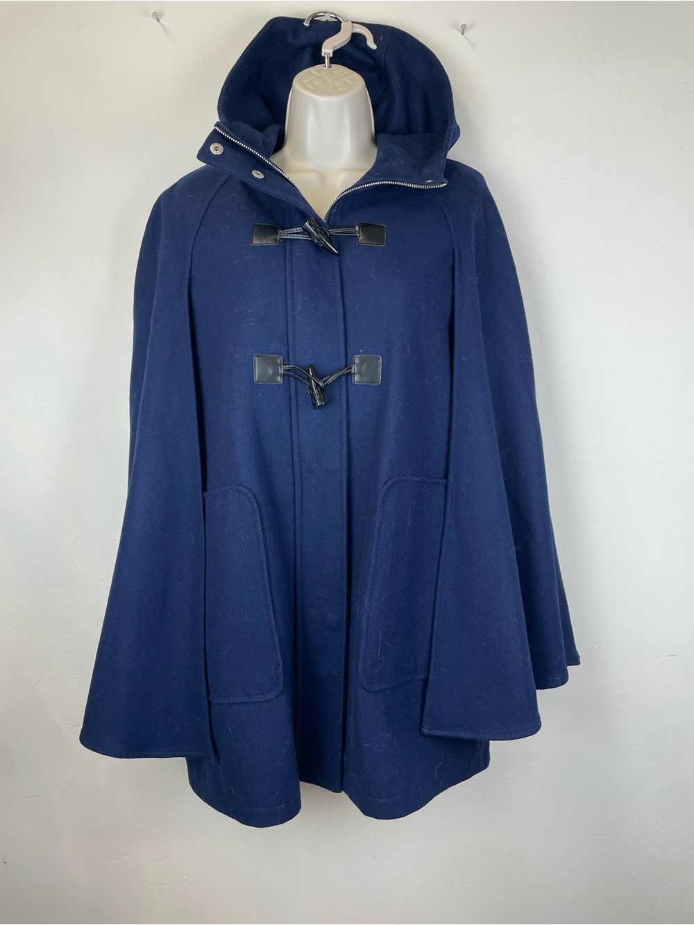 BCBG Cap Hooded Wool-Blend Toggle Navy Coat